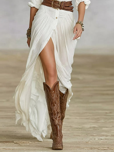 Christy™ | Long Belted Dress With Pleated Lapels