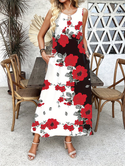 Indigos - Boho Chic Floral V-Neck Maxi Dress