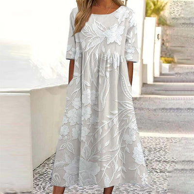 Dovey - Timeless Long Floral Dress with 3/4 Sleeves