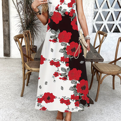 Indigos - Boho Chic Floral V-Neck Maxi Dress