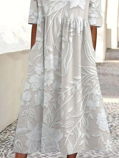 Dovey - Timeless Long Floral Dress with 3/4 Sleeves