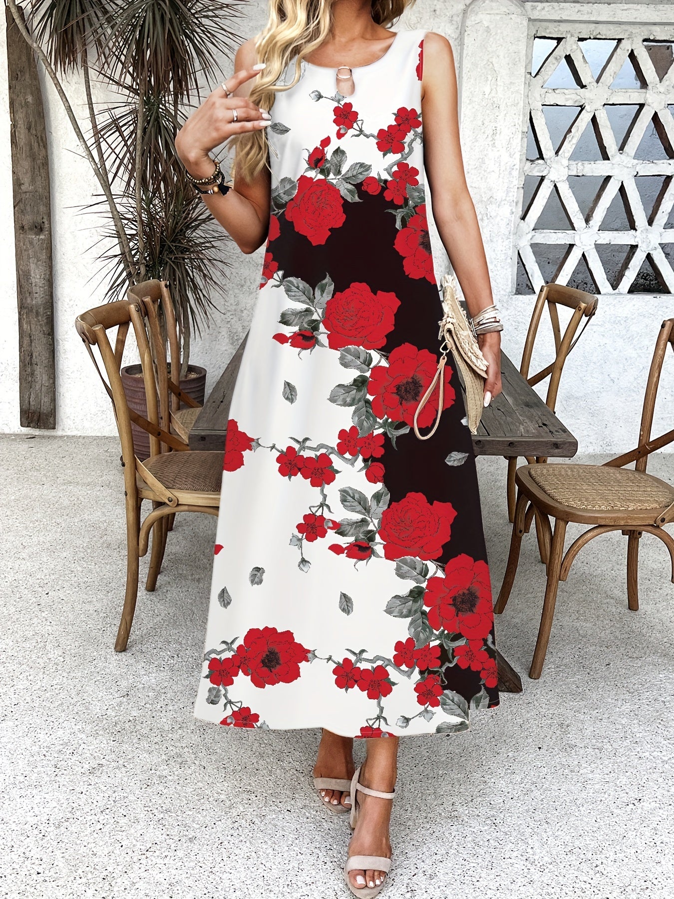 Indigos - Boho Chic Floral V-Neck Maxi Dress
