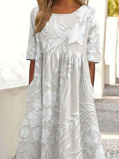 Dovey - Timeless Long Floral Dress with 3/4 Sleeves