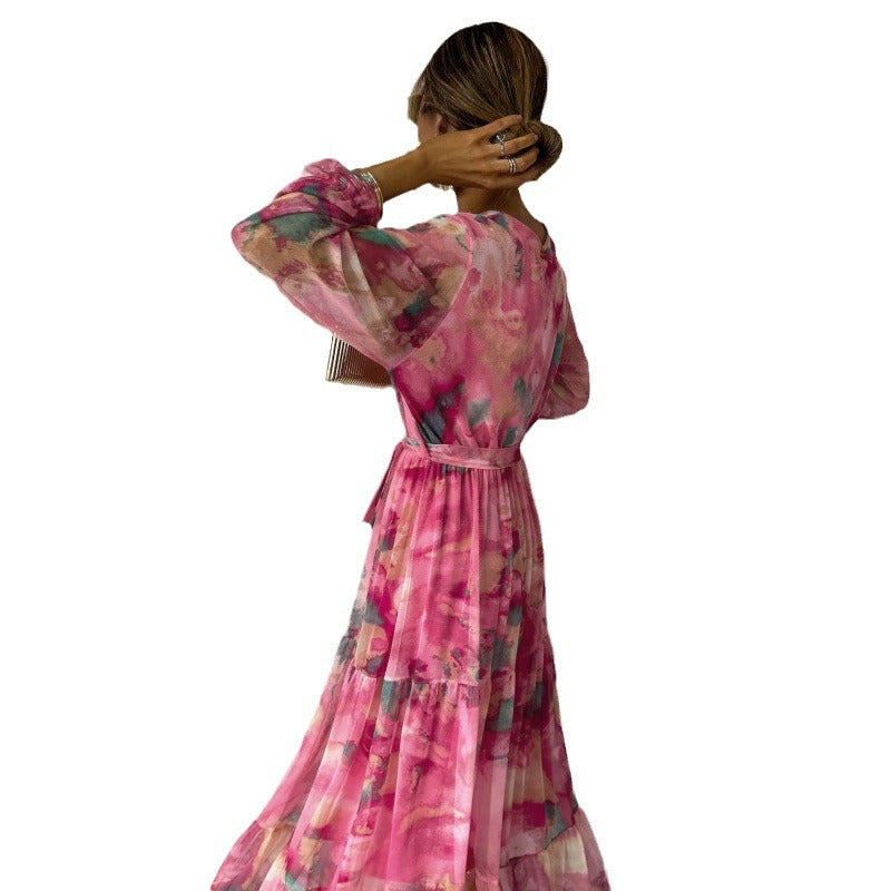 Trina - Pleated V-Neck Boho Maxi Dress