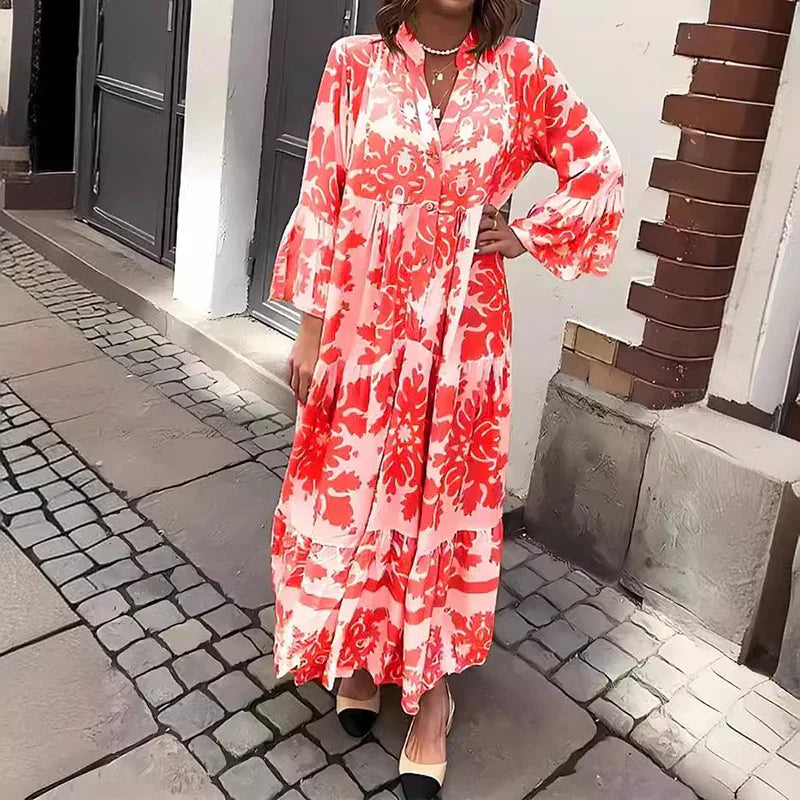 Philina - Flare Sleeve Boho Maxi Dress
