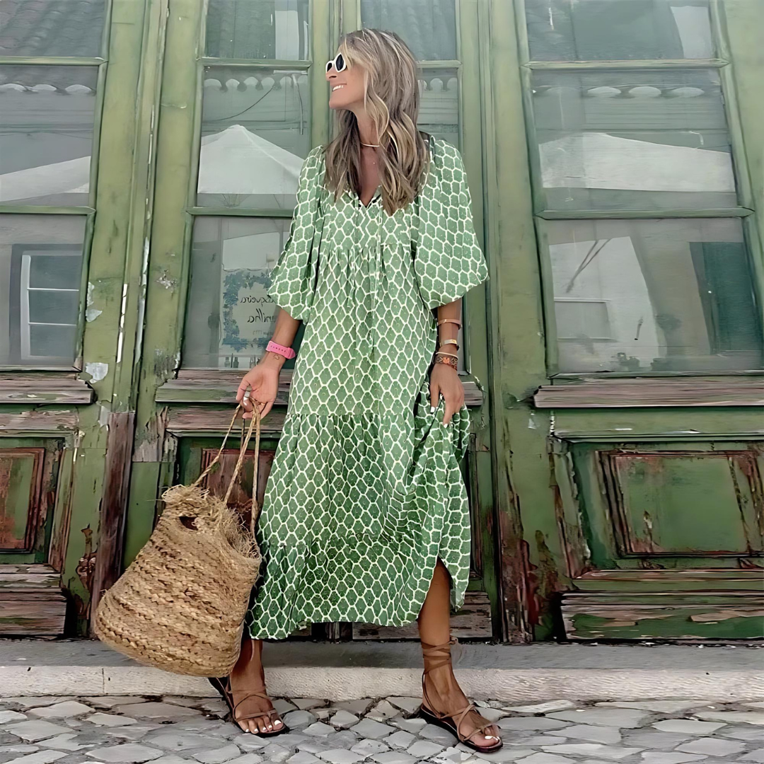 Marbella | Breezy High-Low Geometric Print Dress