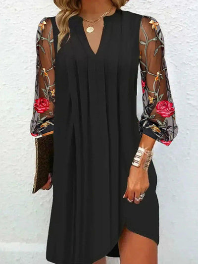 Kenza™ | Elegant Mini Dress with V-neck and Sheer Sleeves