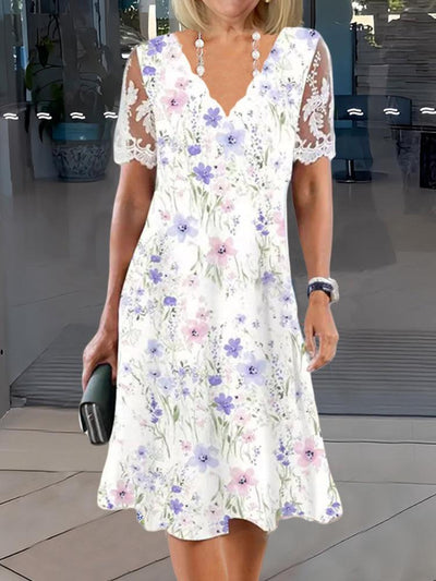 Harlene - Sweet Floral Lace Patchwork Midi Dress