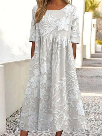 Dovey - Timeless Long Floral Dress with 3/4 Sleeves