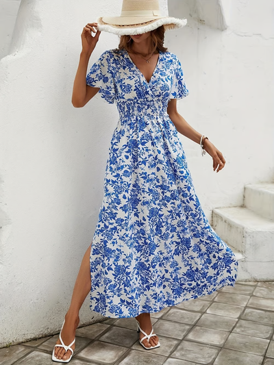 Beau - Bohemian V-Neck Blue Beach Dress