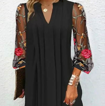 Kenza™ | Elegant Mini Dress with V-neck and Sheer Sleeves